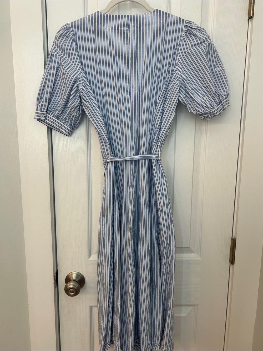Tommy Hilfiger Light Blue and White Striped Midi Dress with Puff Sleeves - Picture 3 of 3